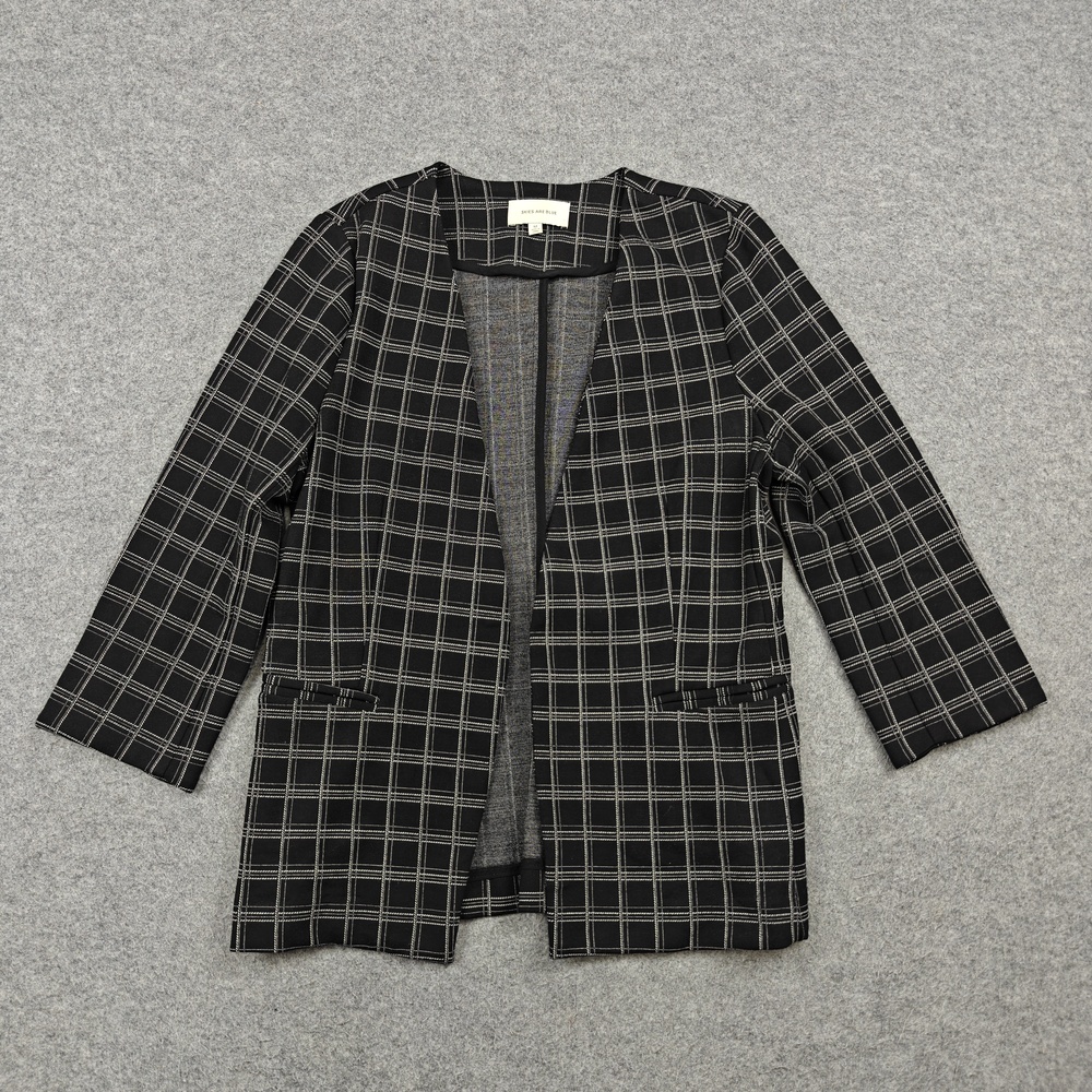 Skies Are Blue Blazer Womens Medium Black Check Collarless Open Pockets